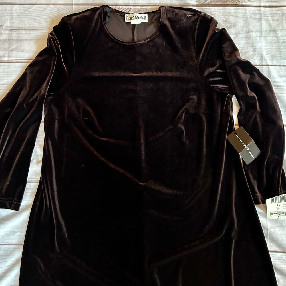 NWT Vintage Ronnie Nichole Velvet midi shift dress Whimsigoth Dark brown 14 W​​ - Picture 3 of 6